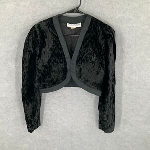 Jessica Howard Black Velvet Bolero Sz 8 Shrug Jacket Quilted Crop Evening‎ Party